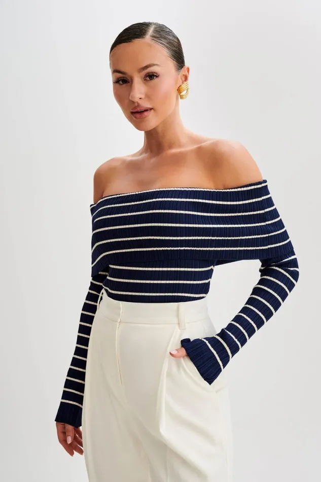 Women Meshki Tops Dominica Off Shoulder Knit Top 8211 Navy