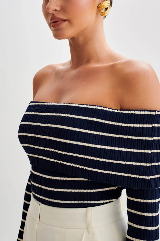 Women Meshki Tops Dominica Off Shoulder Knit Top 8211 Navy