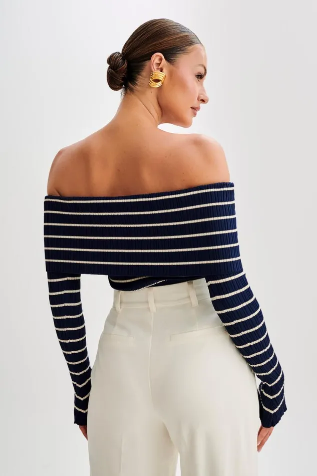 Women Meshki Tops Dominica Off Shoulder Knit Top 8211 Navy