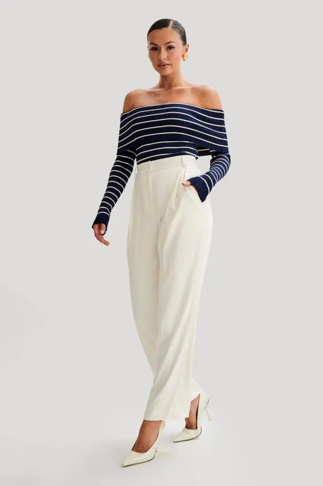 Women Meshki Tops Dominica Off Shoulder Knit Top 8211 Navy