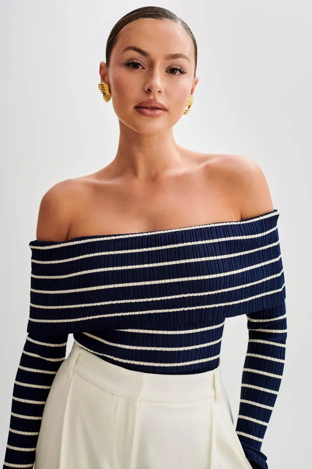 Women Meshki Tops Dominica Off Shoulder Knit Top 8211 Navy