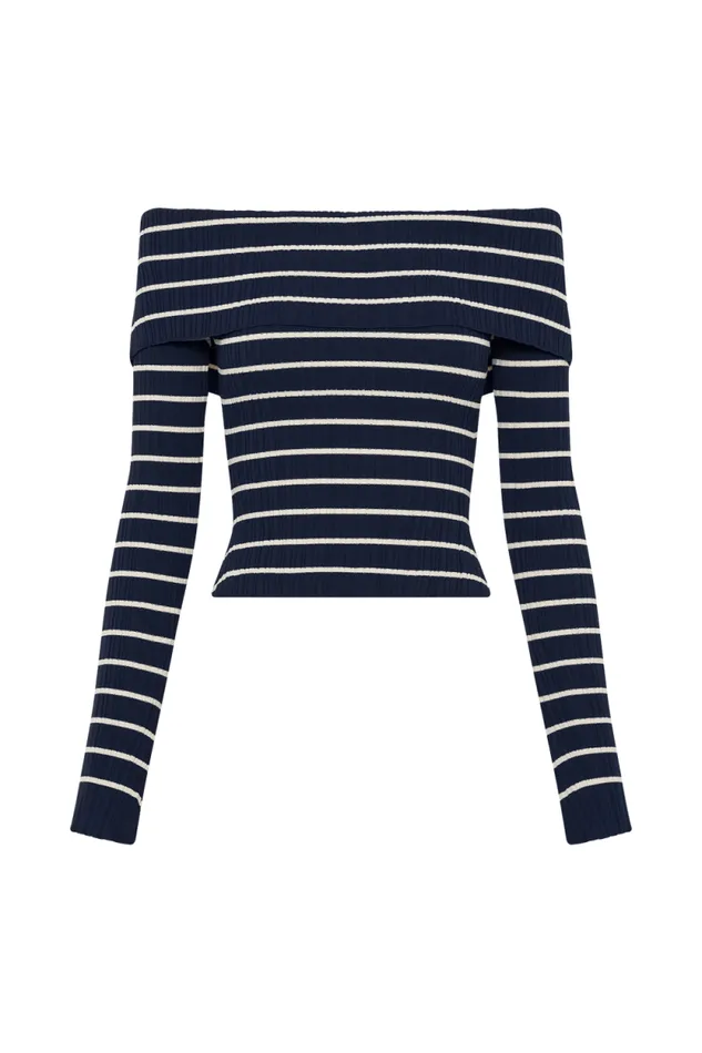 Women Meshki Tops Dominica Off Shoulder Knit Top 8211 Navy