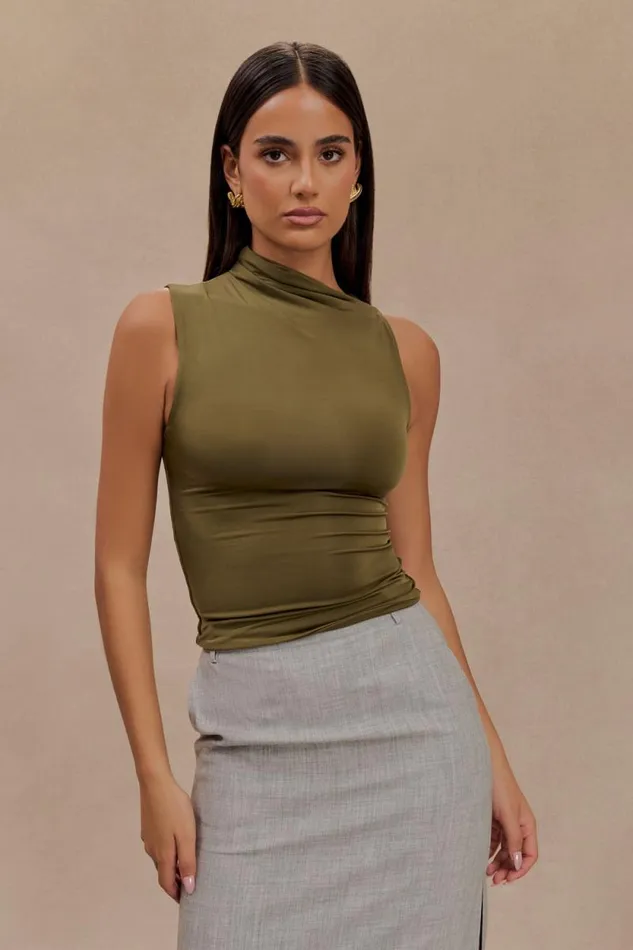Women Meshki Tops Hadleigh Sleeveless Slinky Top 8211 Dark Olive