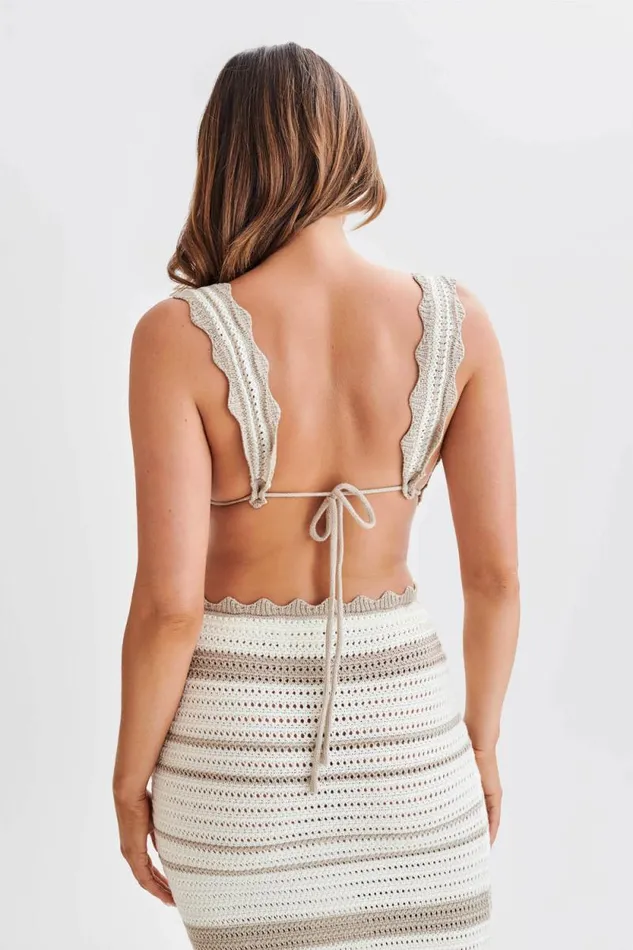 Women Meshki Tops Jadia Contrast Crochet Bralette 8211 TaupeWhite