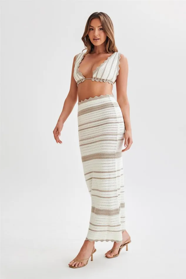Women Meshki Tops Jadia Contrast Crochet Bralette 8211 TaupeWhite