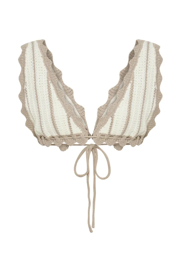 Women Meshki Tops Jadia Contrast Crochet Bralette 8211 TaupeWhite