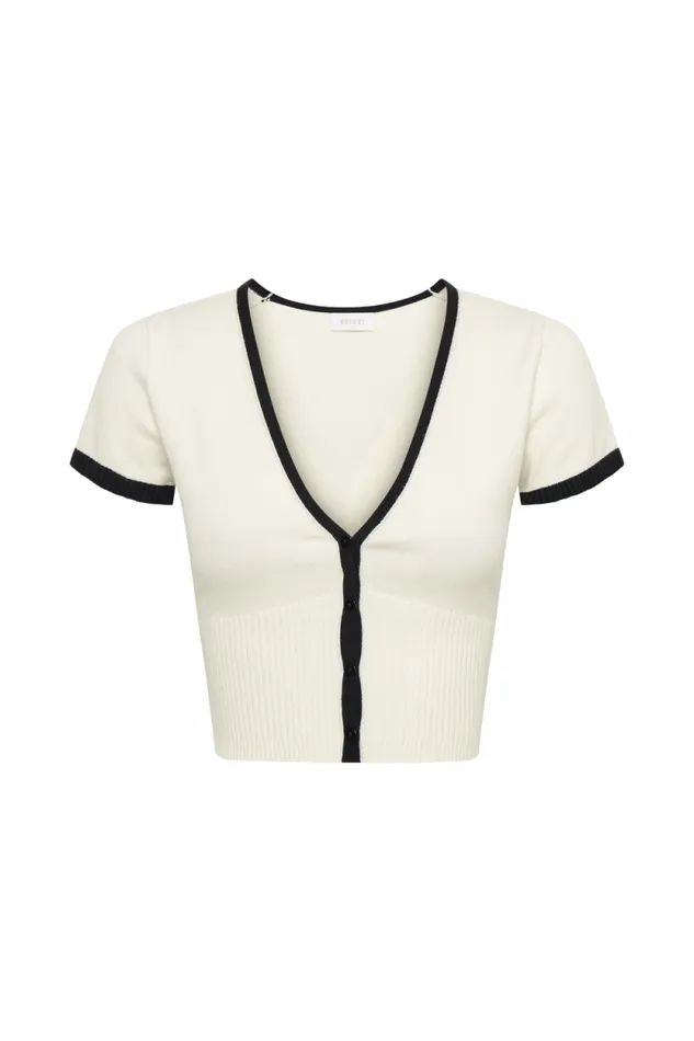 Women Meshki Tops Jolene Contrast Button Up Knit Top 8211 White