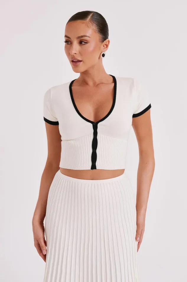 Women Meshki Tops Jolene Contrast Button Up Knit Top 8211 White