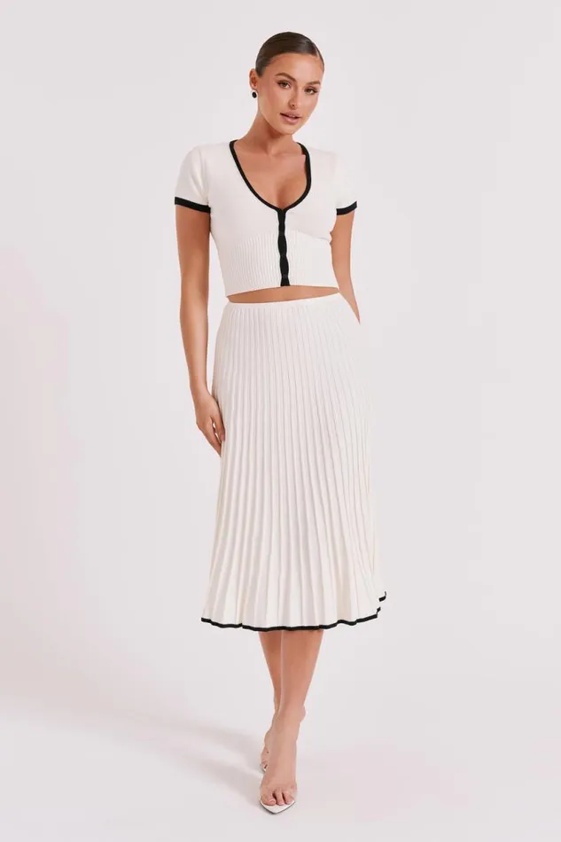 Women Meshki Tops Jolene Contrast Button Up Knit Top 8211 White