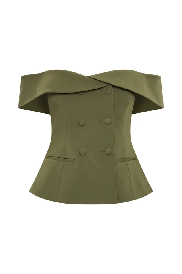 Women Meshki Tops Krista Strapless Suiting Top 8211 Military Olive