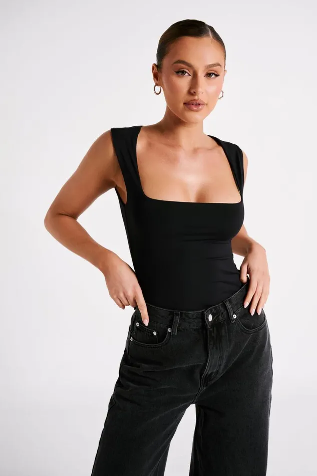 Women Meshki Tops Linley Recycled Nylon Long Line Top 8211 Black