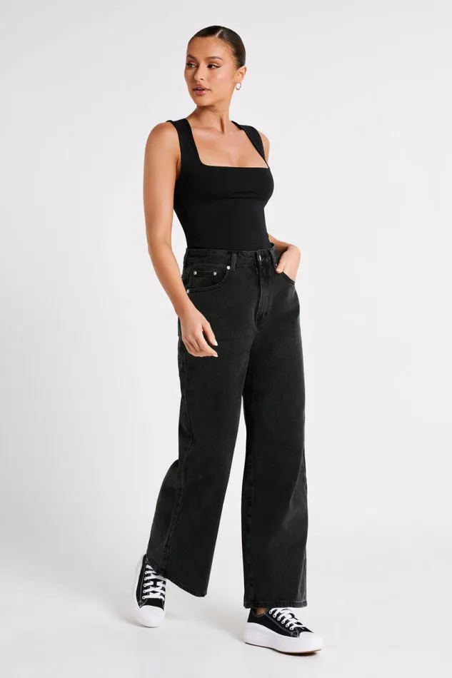 Women Meshki Tops Linley Recycled Nylon Long Line Top 8211 Black