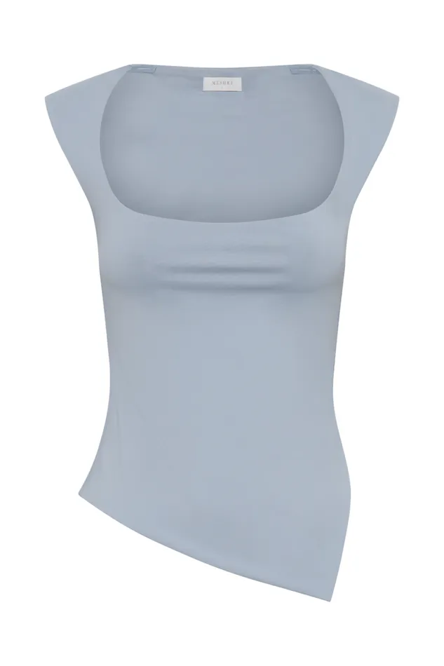 Women Meshki Tops Lisette Asymmetric Recycled Nylon Top 8211 Dusty Blue