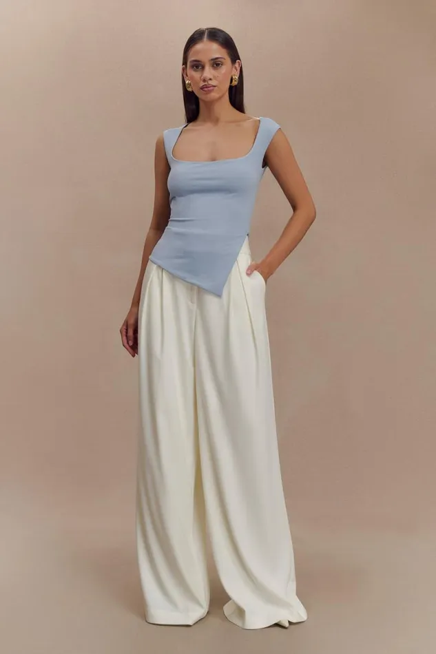 Women Meshki Tops Lisette Asymmetric Recycled Nylon Top 8211 Dusty Blue