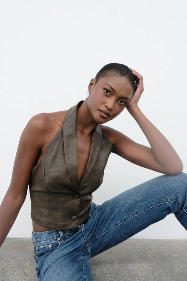 Women Meshki Tops Myka Vintage Faux Leather Vest 8211 Vintage Chocolate