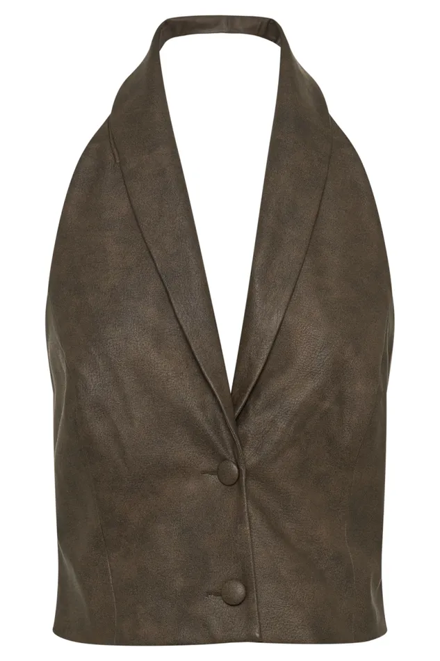 Women Meshki Tops Myka Vintage Faux Leather Vest 8211 Vintage Chocolate