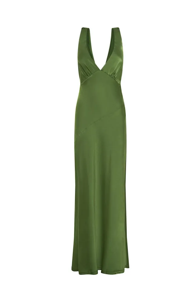 Women Meshki Tops Nadia Maxi Satin Dress With Back Cowl 8211 Emerald