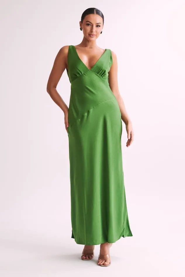 Women Meshki Tops Nadia Maxi Satin Dress With Back Cowl 8211 Emerald