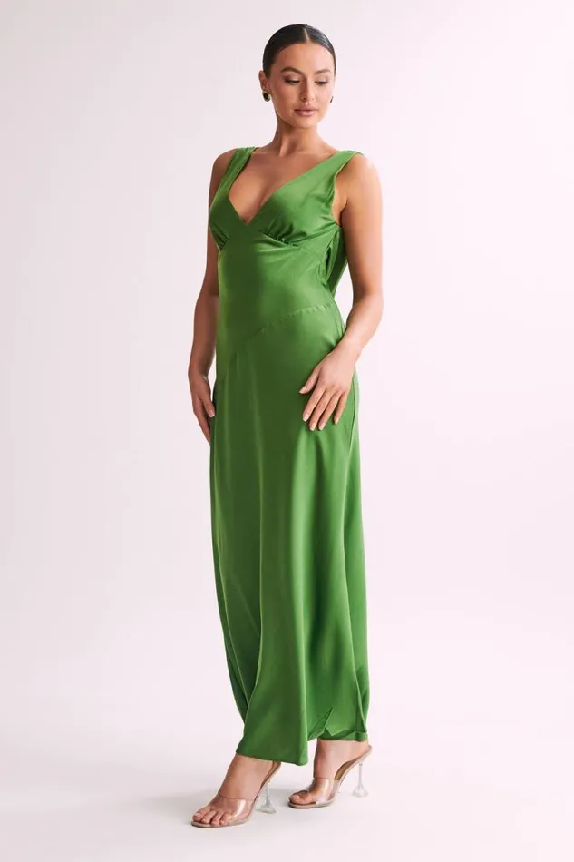 Women Meshki Tops Nadia Maxi Satin Dress With Back Cowl 8211 Emerald