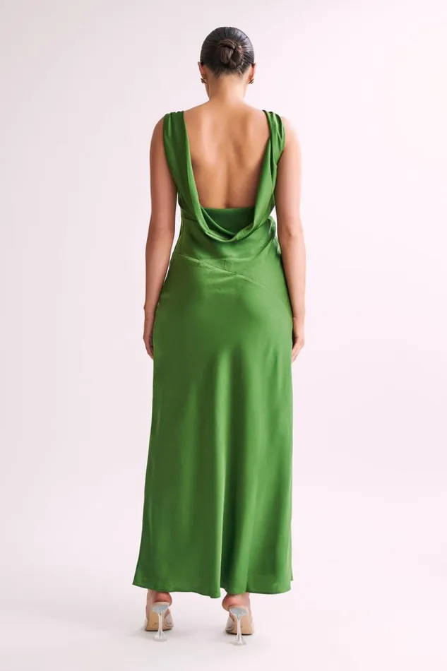 Women Meshki Tops Nadia Maxi Satin Dress With Back Cowl 8211 Emerald
