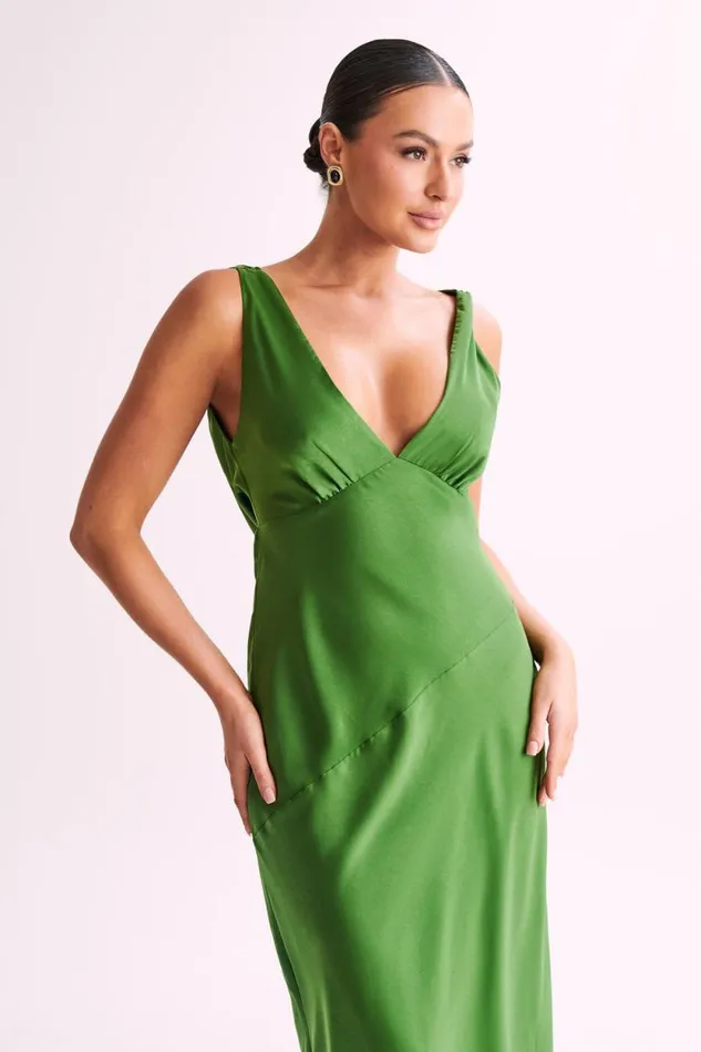 Women Meshki Tops Nadia Maxi Satin Dress With Back Cowl 8211 Emerald