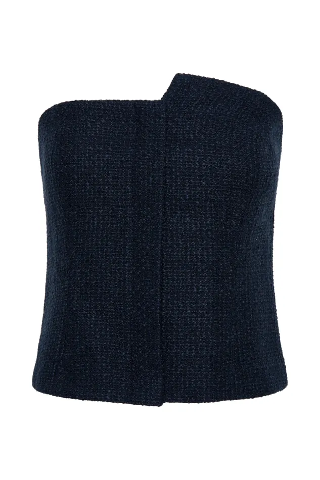 Women Meshki Tops Parker Boucle Strapless Asymmetric Top 8211 Midnight Blue