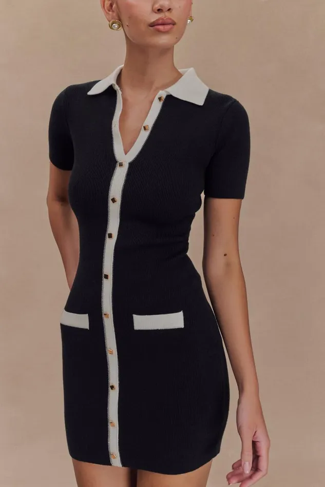 Women Meshki Tops Seema Contrast Mini Dress 8211 BlackWhite