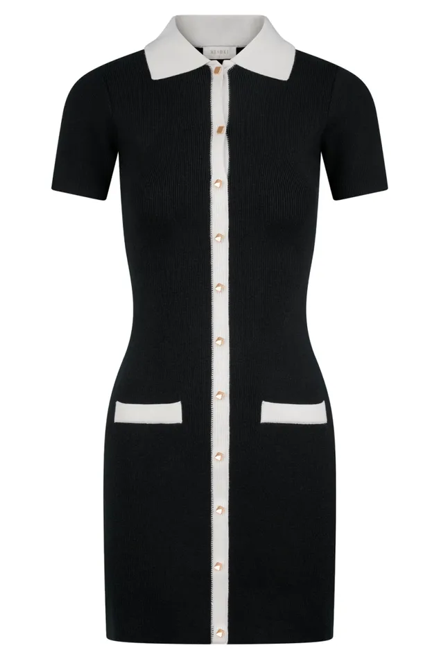 Women Meshki Tops Seema Contrast Mini Dress 8211 BlackWhite