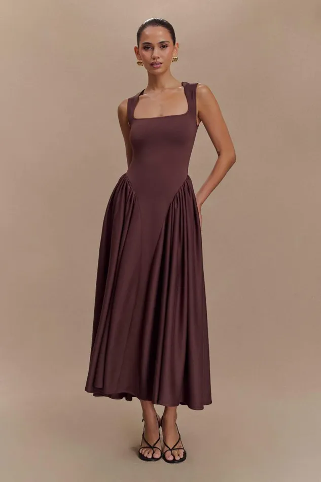 Women Meshki Tops Sharon Scuba Jersey Midi Dress 8211 Cacao Brown