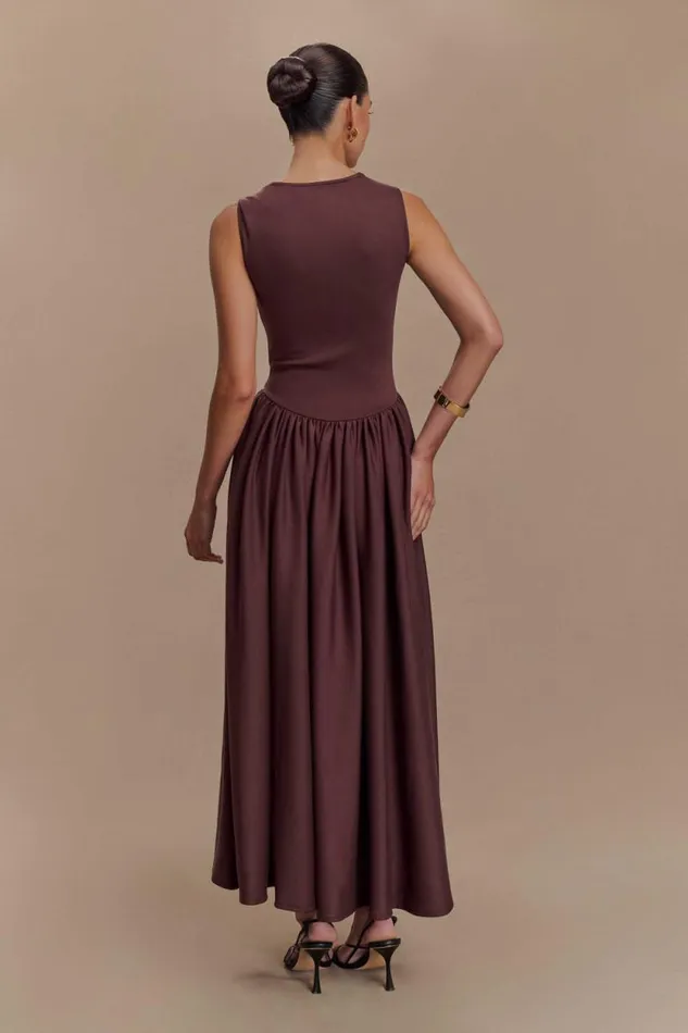 Women Meshki Tops Sharon Scuba Jersey Midi Dress 8211 Cacao Brown