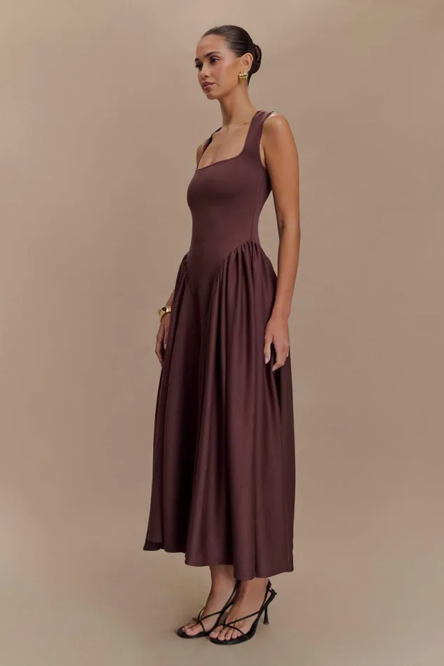 Women Meshki Tops Sharon Scuba Jersey Midi Dress 8211 Cacao Brown