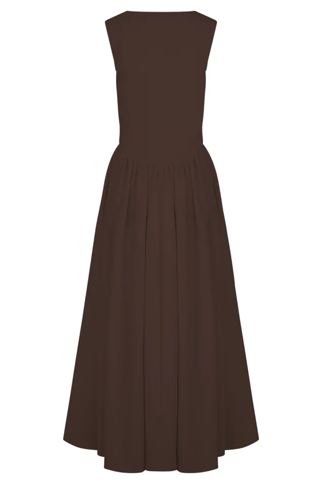 Women Meshki Tops Sharon Scuba Jersey Midi Dress 8211 Cacao Brown