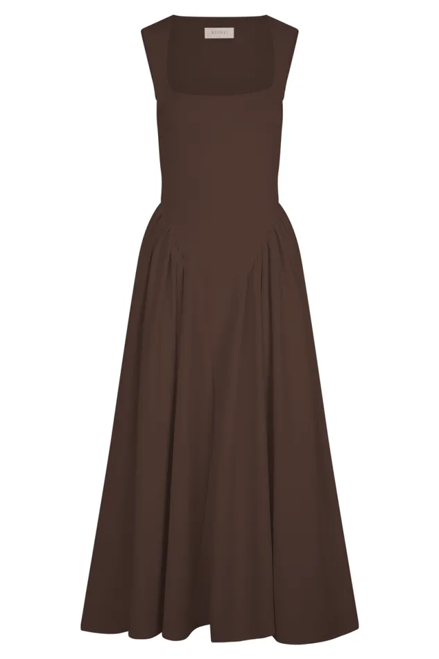 Women Meshki Tops Sharon Scuba Jersey Midi Dress 8211 Cacao Brown