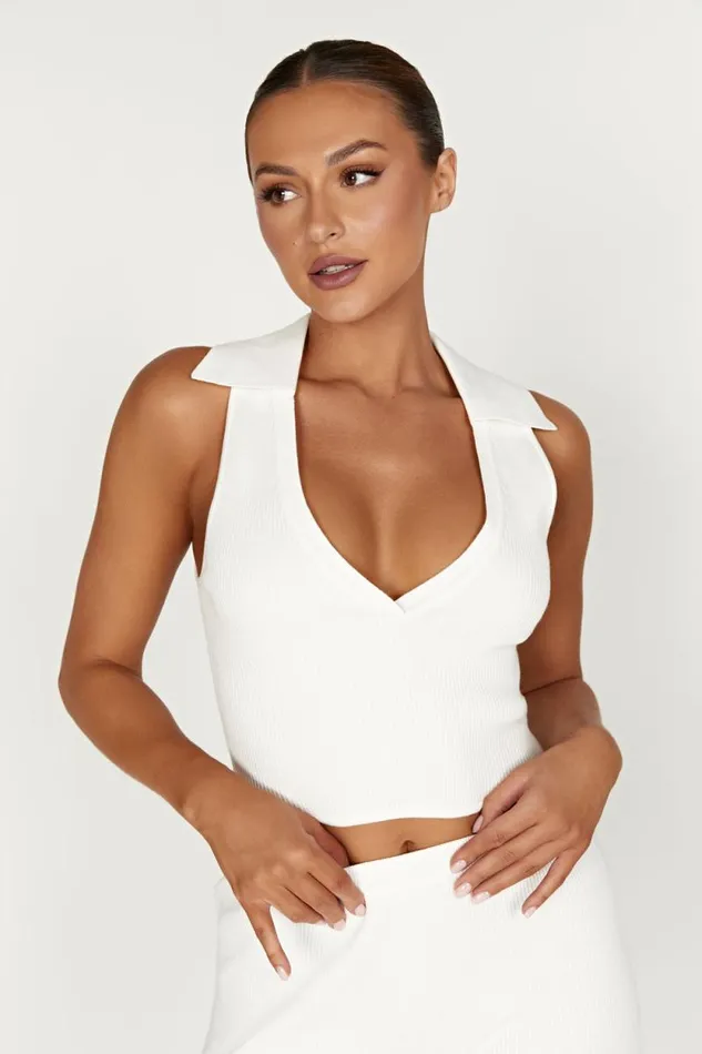 Women Meshki Tops Viola Collared Knit Tank Top 8211 White