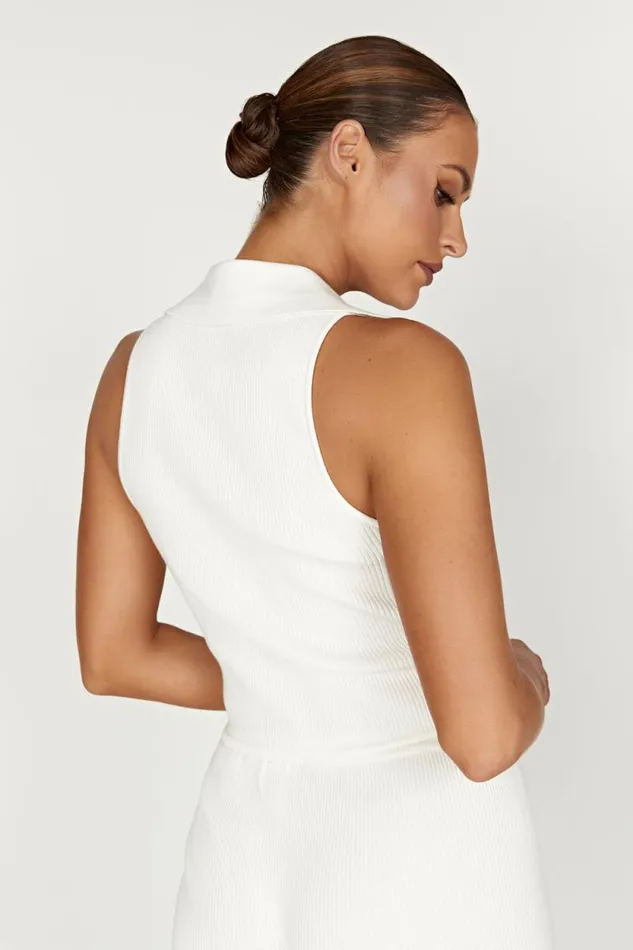 Women Meshki Tops Viola Collared Knit Tank Top 8211 White