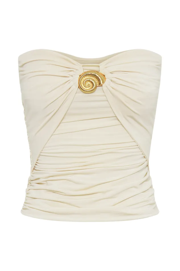 Women Meshki Tops Winslet Strapless Slinky Longline Top With Shell Hardware 8211 Ivory