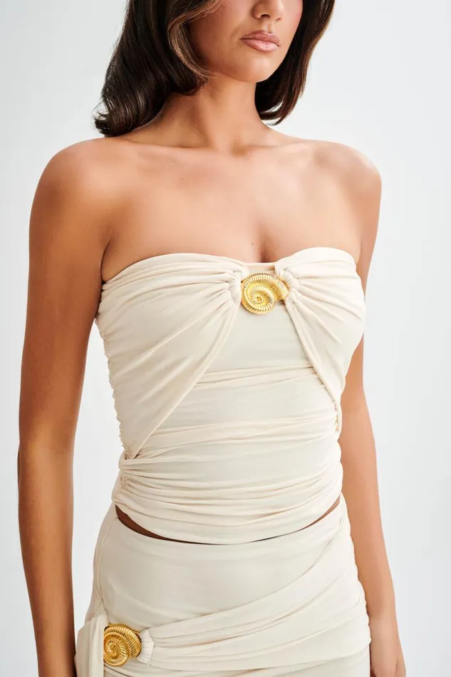 Women Meshki Tops Winslet Strapless Slinky Longline Top With Shell Hardware 8211 Ivory