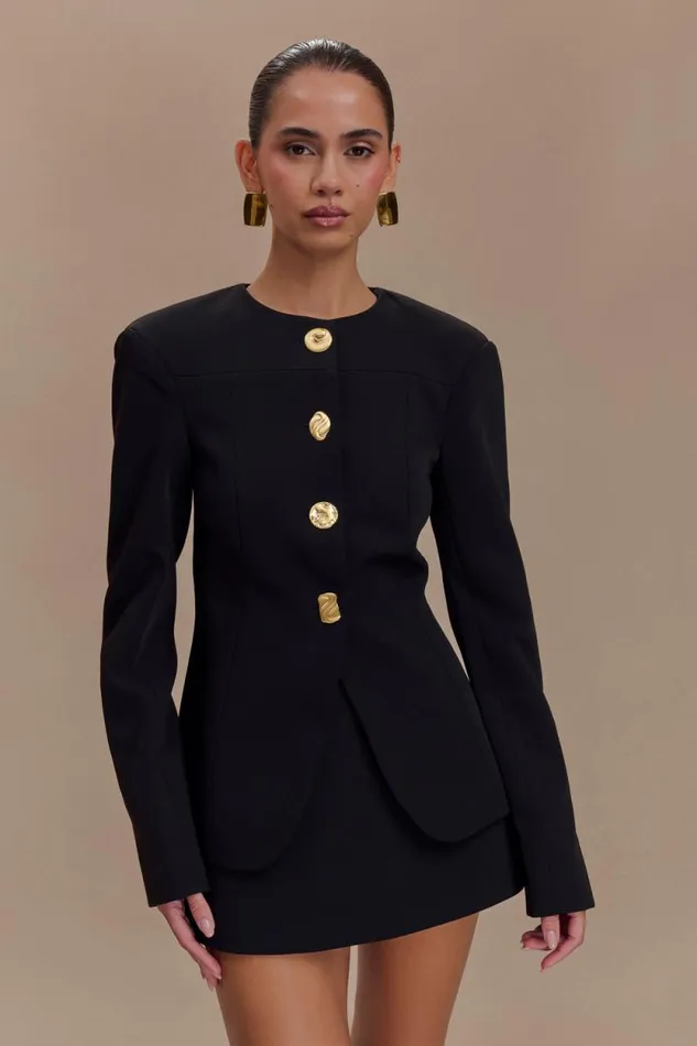 Women Meshki Two Piece Sets Asia Mixed Button Blazer 8211 Black