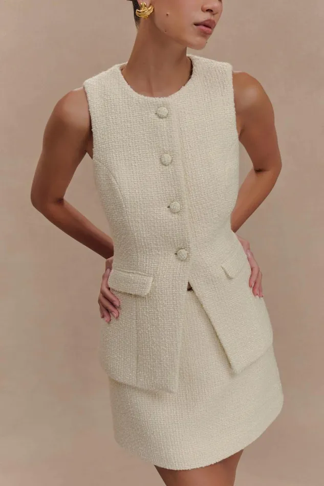 Women Meshki Two Piece Sets Camilla Boucle Sleeveless Vest 8211 Ivory