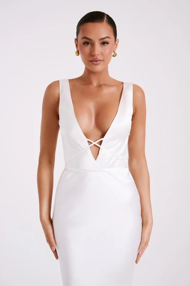 Women Meshki Two Piece Sets Elouise Tie Around Satin Midi Dress 8211 Ivory