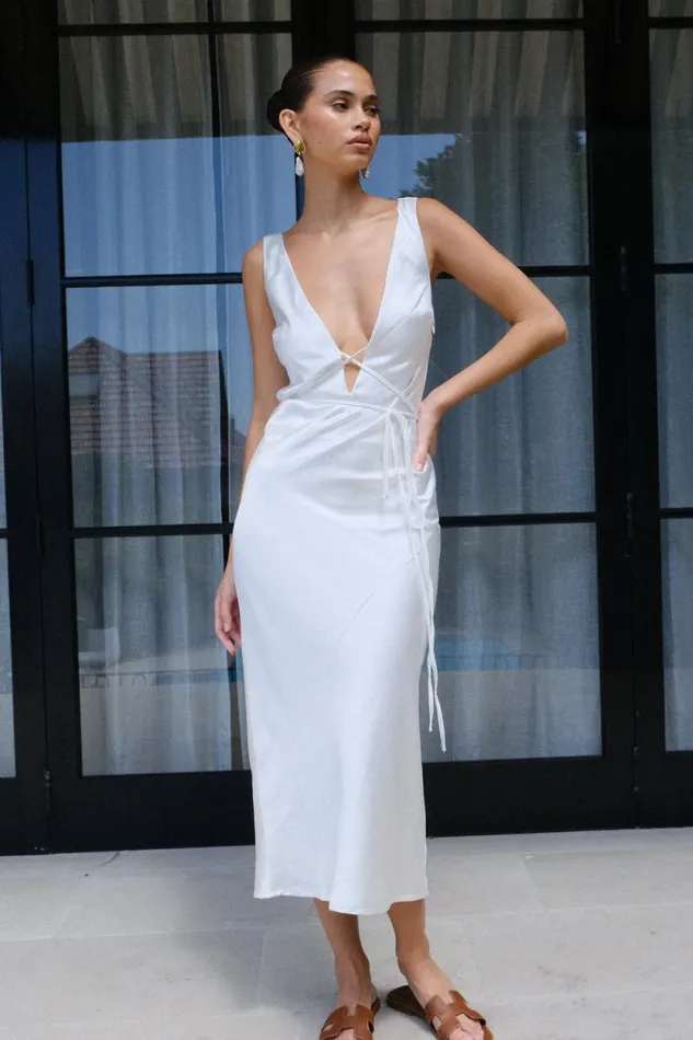 Women Meshki Two Piece Sets Elouise Tie Around Satin Midi Dress 8211 Ivory
