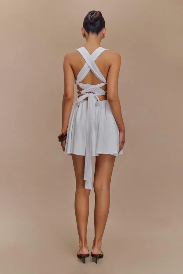 Women Meshki Two Piece Sets Loz Tie Back Linen Mini Dress 8211 White