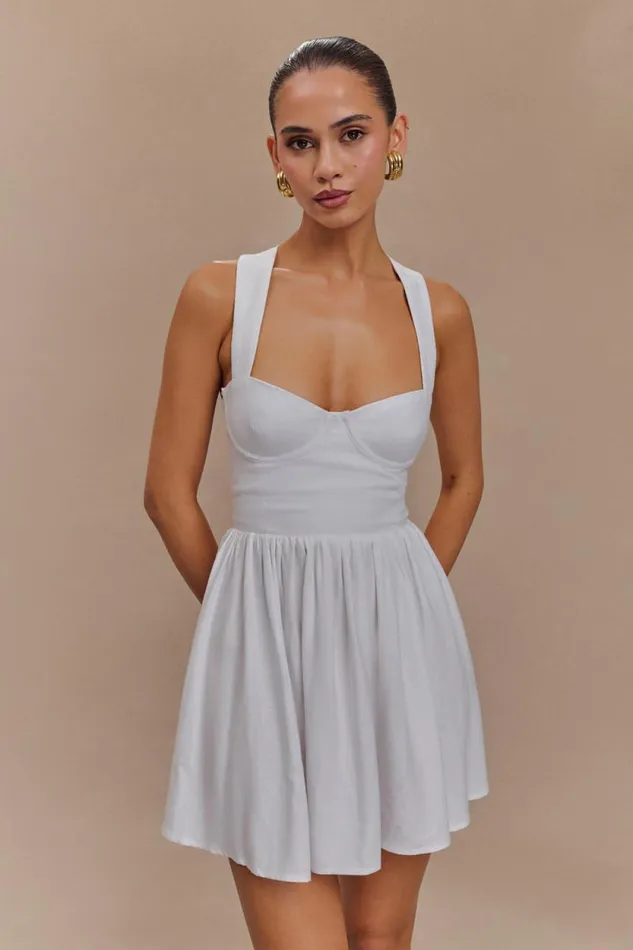 Women Meshki Two Piece Sets Loz Tie Back Linen Mini Dress 8211 White