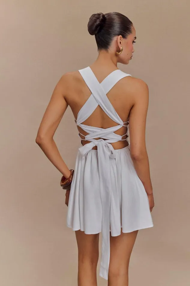 Women Meshki Two Piece Sets Loz Tie Back Linen Mini Dress 8211 White