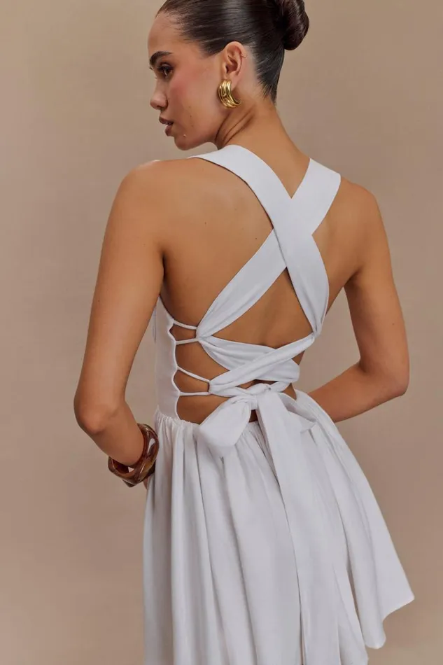 Women Meshki Two Piece Sets Loz Tie Back Linen Mini Dress 8211 White