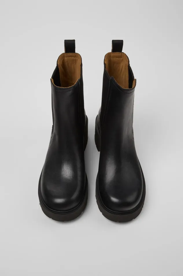 Women Milah Black Leather Ankle Boots Camper Ankle Boots