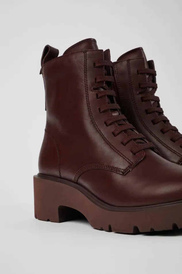 Women Milah Burgundy Laceup Boots Camper Ankle Boots