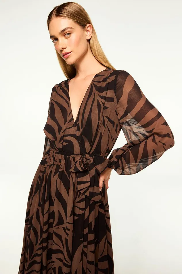 Women MISA Los Angeles Dresses GIA DRESS Chocolate Palm Frond