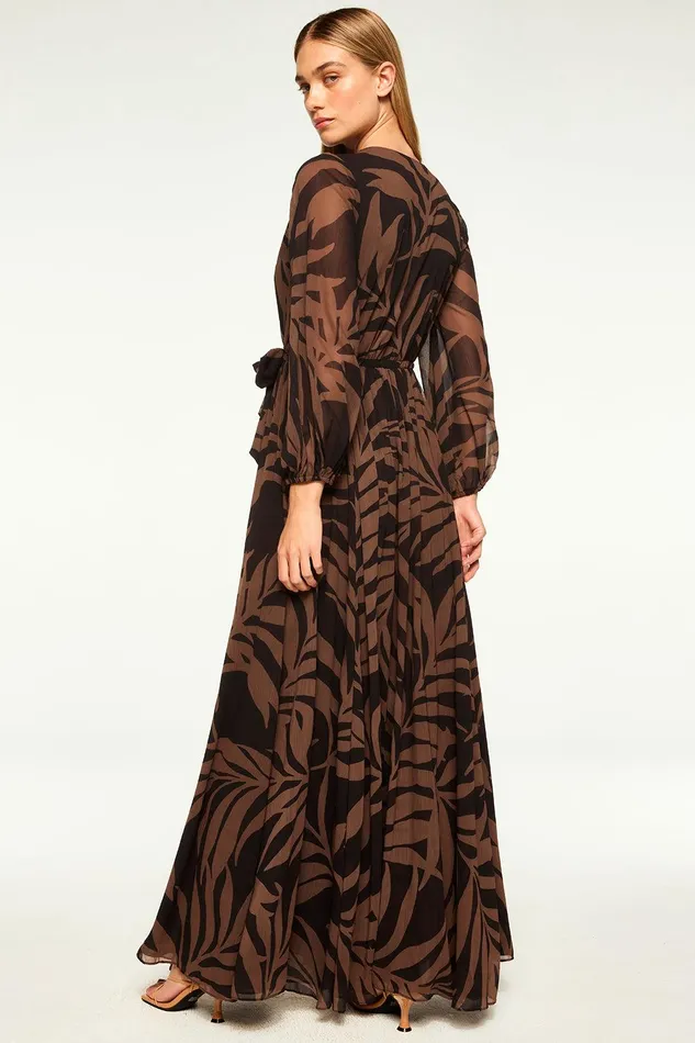 Women MISA Los Angeles Dresses GIA DRESS Chocolate Palm Frond