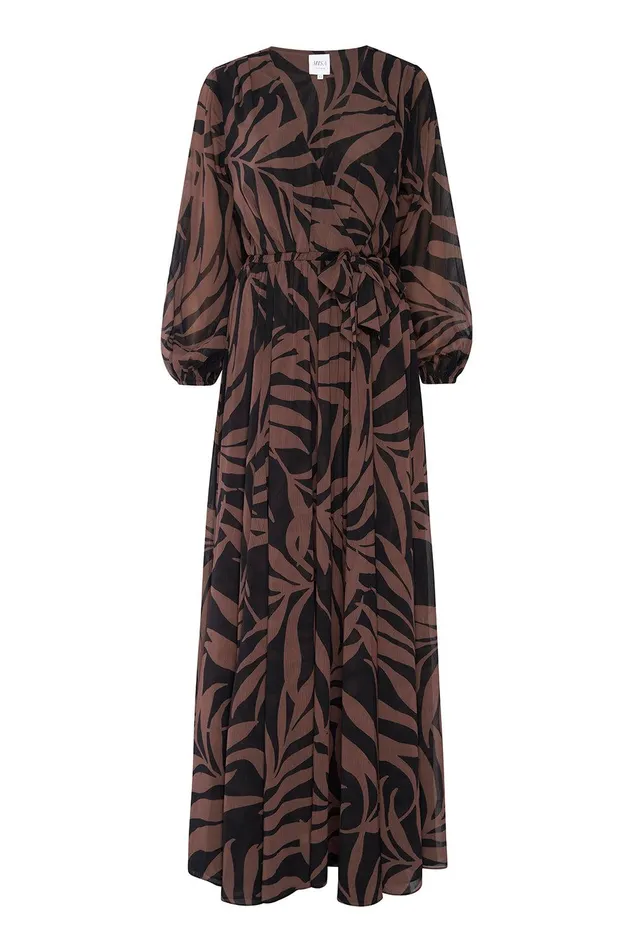 Women MISA Los Angeles Dresses GIA DRESS Chocolate Palm Frond